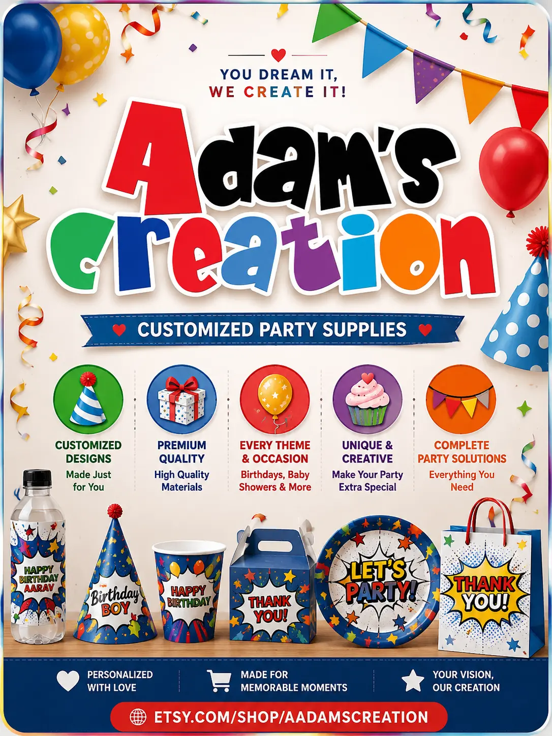 adams creation party supplies